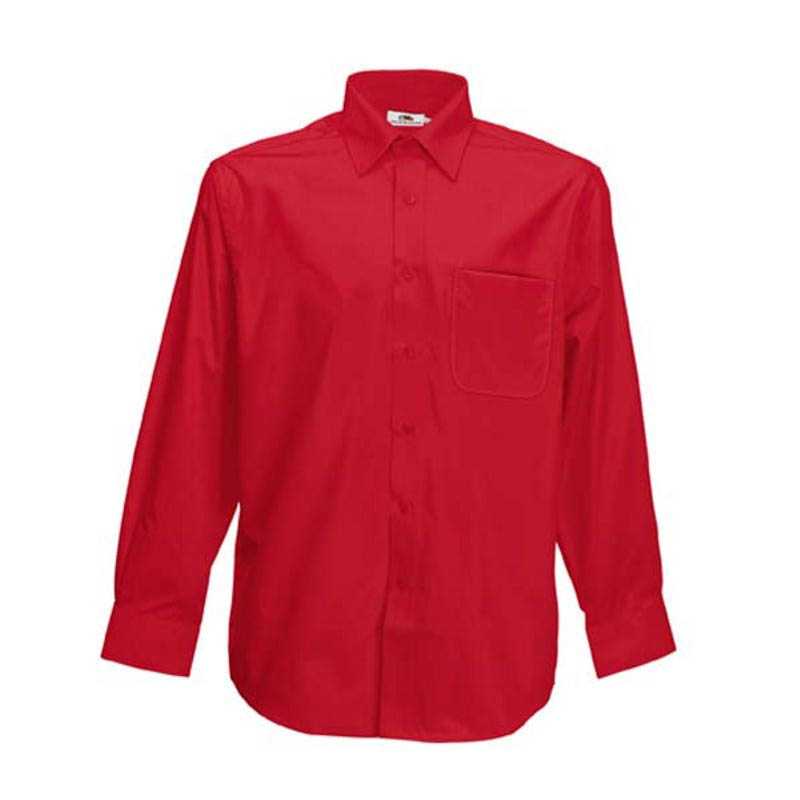 Pánska košeľa (FRUIT OF THE LOOM Long Sleeve Poplin Shirt ) > červená > M