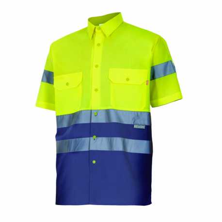 Pánska košeľa (VELILLA HV SS TWO-TONE SHIRT) > modrá (marine) / žltá (hi-vis) > 3XL