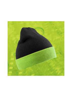 Zimná čiapka (RESULT Recycled Compass Beanie) > čierna / zelená (lime)