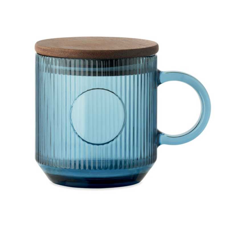 Rebrovaný sklenený hrnček 300ml > modrá (transparent)
