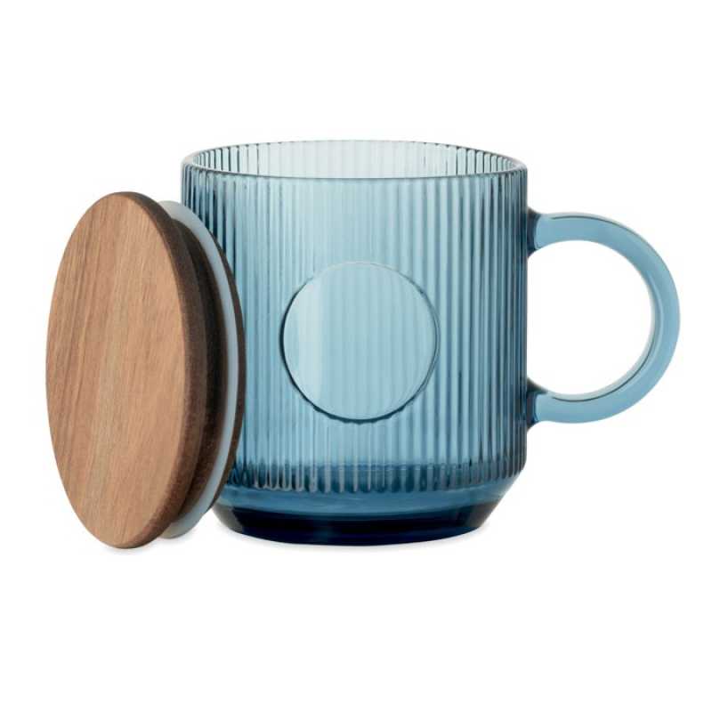 Rebrovaný sklenený hrnček 300ml > modrá (transparent)