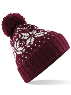 Unisex čiapka (Beechfield Fair Isle Snowstar Beanie) > červená (burgundy) / biela