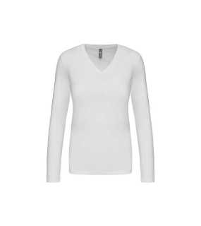Dámske tričko ( Kariban Ladies Long Sleeve V-Neck T-Shirt ) > biela > M