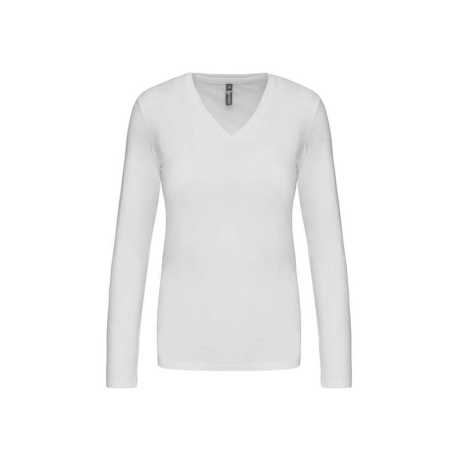 Dámske tričko ( Kariban Ladies Long Sleeve V-Neck T-Shirt ) > biela > XL