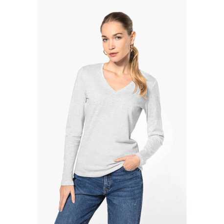 Dámske tričko ( Kariban Ladies Long Sleeve V-Neck T-Shirt ) > biela > XL