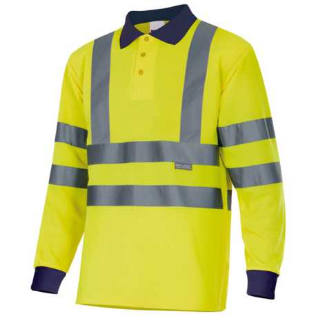 Pánska polokošeľa (VELILLA HV LS TWO-TONE POLO) > modrá (marine) / žltá (hi-vis) > 3XL
