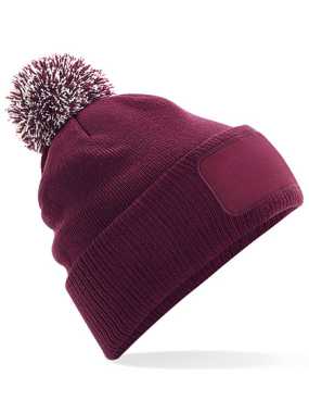 Unisex čiapka (Beechfield Snowstar Patch Beanie) > červená (burgundy) / biela (off)