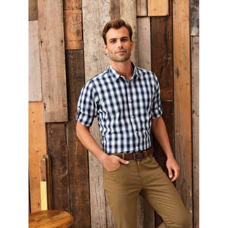 Pánska košeľa(PREMIER "MULLIGAN" CHECK-MENS COTTON ROLL SLEEVE SHIRT)>biela/modrá(navy)>S