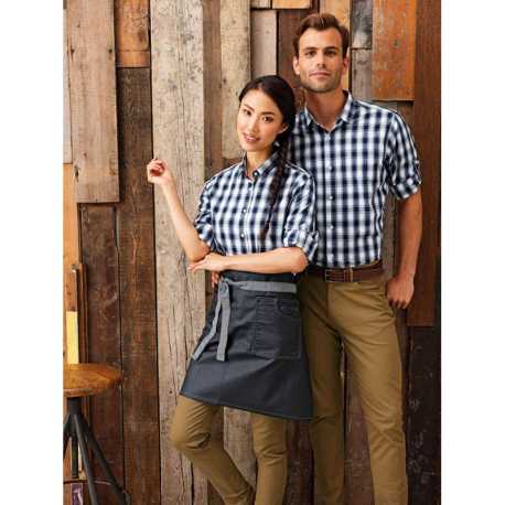 Pánska košeľa(PREMIER "MULLIGAN" CHECK-MENS COTTON ROLL SLEEVE SHIRT)>biela/modrá(navy)>S