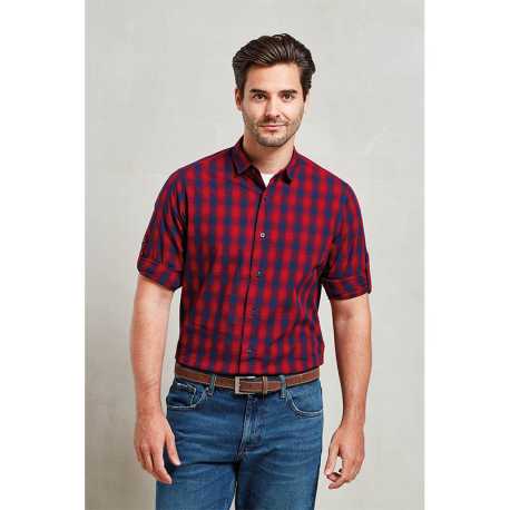 Pánska košeľa(PREMIER "MULLIGAN" CHECK-MENS COTTON ROLL SLEEVE SHIRT)>biela/modrá(navy)>S