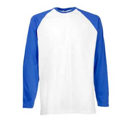Pánske tričko (FRUIT OF THE LOOM Long Sleeve Baseball T )>biela / modrá (royal)>S