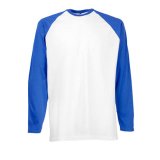 Pánske tričko (FRUIT OF THE LOOM Long Sleeve Baseball T )>biela / modrá (royal)>S