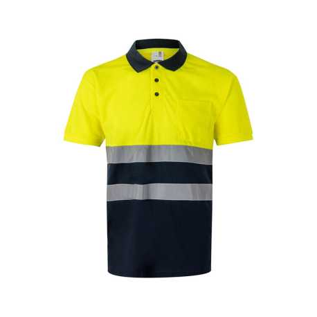 Pánska polokošeľa (VELILLA HV SS TWO-TONE POLO) > modrá (marine) / žltá (hi-vis) > L