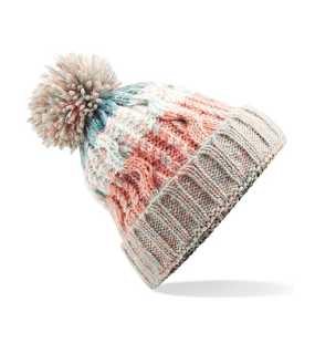Unisex čiapka (Beechfield Corkscrew Pom Pom Beanie) > béžová / ružová (milkshake mix)