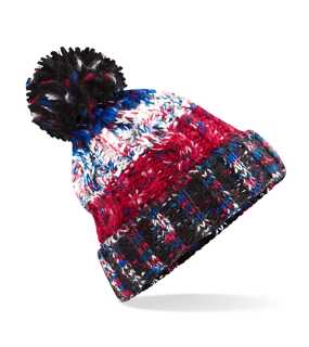 Unisex čiapka (Beechfield Corkscrew Pom Pom Beanie) > čierna (jacks) / červená / biela