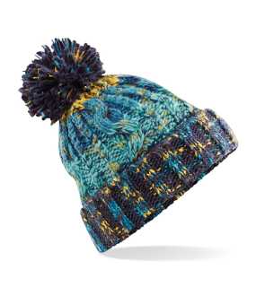 Unisex čiapka (Beechfield Corkscrew Pom Pom Beanie) > čierna / modrá (marine splash)