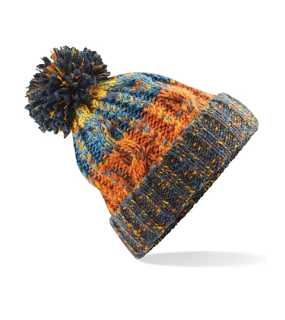 Unisex čiapka (Beechfield Corkscrew Pom Pom Beanie)>šedá / oranžová / modrá (retro blues)
