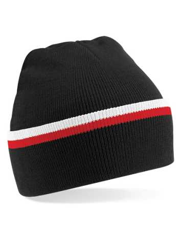 Unisex čiapka (Beechfield Teamwear Beanie) > čierna / červená (classic) / biela