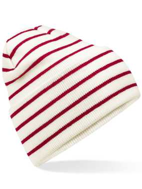 Unisex čiapka(Beechfield Original Deep Cuffed Striped Beanie)>biela(soft)/červená(classic)