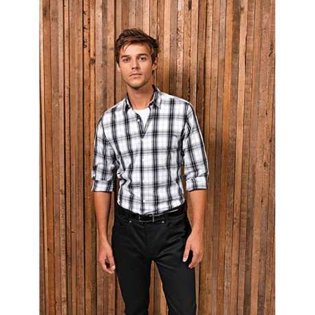 Pánska košeľa (PREMIER "GINMILL" CHECK - MENS COTTON LONG SLEEVE SHIRT)>čierna / biela>XL