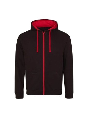 Unisex mikina (Just Hoods VARSITY ZOODIE) > čierna (jet) / červená (fire) > L