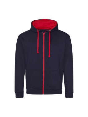 Unisex mikina (Just Hoods VARSITY ZOODIE) > modrá (new french navy) / červená (fire) > 2XL