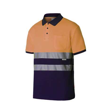 Pánska polokošeľa (VELILLA HV SS TWO-TONE COTTON POLO)>modrá (navy) / oranžová (hi-vis)>L