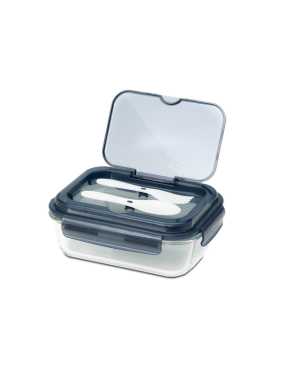 Škatuľka na jedlo zo skla s príborom, 1 000 ml > čierna