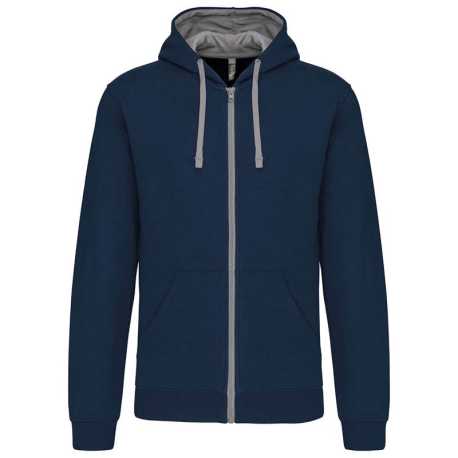 Unisex mikina (KARIBAN CONTRAST HOODED FULL ZIP SWEATSHIRT)>modrá (navy) / šedá (fine)>L