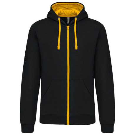 Unisex mikina (KARIBAN CONTRAST HOODED FULL ZIP SWEATSHIRT) > čierna / žltá > 2XL