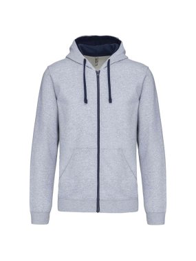 Unisex mikina(KARIBAN CONTRAST HOODED FULL ZIP SWEATSHIRT)>šedá(oxford) / modrá(navy)>2XL