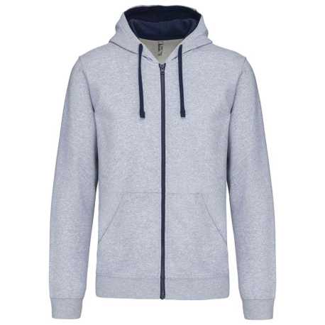 Unisex mikina(KARIBAN CONTRAST HOODED FULL ZIP SWEATSHIRT)>šedá(oxford) / modrá(navy)>2XL