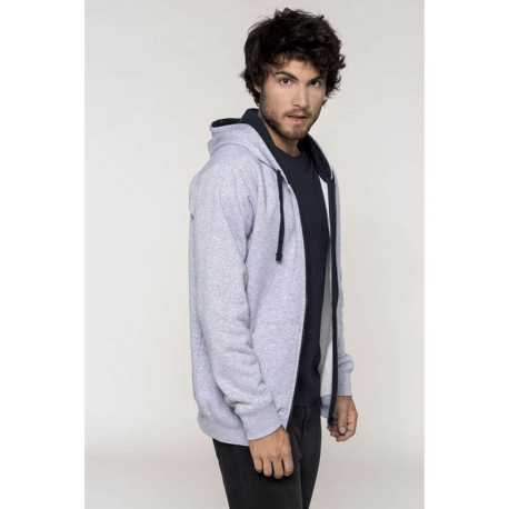 Unisex mikina(KARIBAN CONTRAST HOODED FULL ZIP SWEATSHIRT)>šedá(oxford) / modrá(navy)>2XL