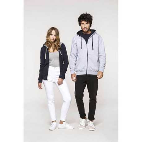 Unisex mikina(KARIBAN CONTRAST HOODED FULL ZIP SWEATSHIRT)>šedá(oxford) / modrá(navy)>2XL
