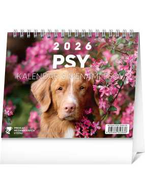 Stolový kalendár (Psy – s menami psov 2026) - 23,1 x 14,5 x 1 cm
