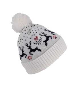 Zimná čiapka (K-UP WINTER BEANIE WITH REINDEER DESIGN) > prírodná / modrá (night navy)