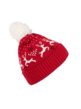 Zimná čiapka (K-UP WINTER BEANIE WITH REINDEER DESIGN) > červená (cherry) / prírodná