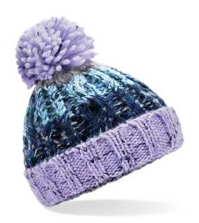 Detská čiapka (Beechfield Junior Corkscrew Pom Pom Beanie)>fialová (lavender fizz) / modrá