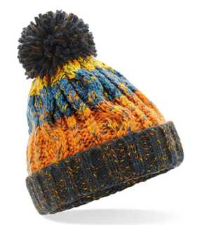 Detská čiapka(Beechfield Junior Corkscrew Pom Pom Beanie)>šedá/oranžová/modrá(retro blues)