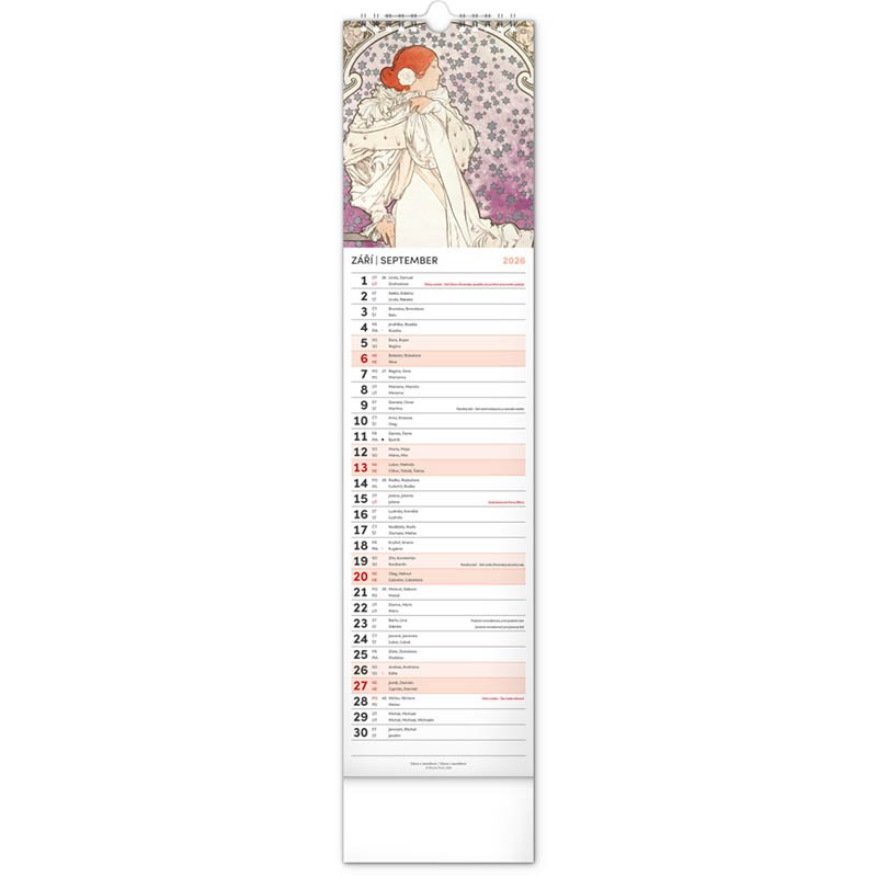 Nástenný kalendár (Alfons Mucha CZ/SK 2026) - 12 x 48 x 1 cm