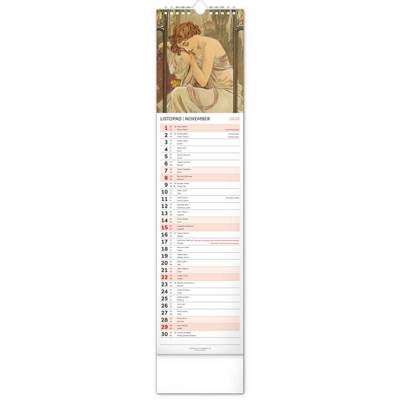Nástenný kalendár (Alfons Mucha CZ/SK 2026) - 12 x 48 x 1 cm