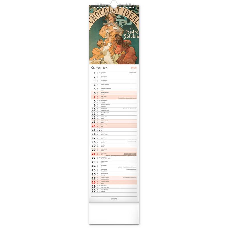 Nástenný kalendár (Alfons Mucha CZ/SK 2026) - 12 x 48 x 1 cm