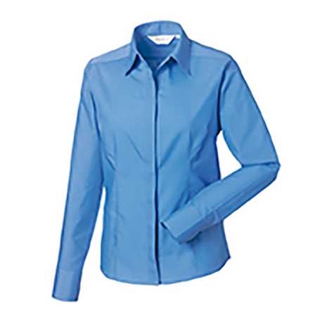 Dámska košeľa(Long Sleeve PolyCotton Easy Care Fitted Poplin RUSSELL)>modrá (corporate)>XS