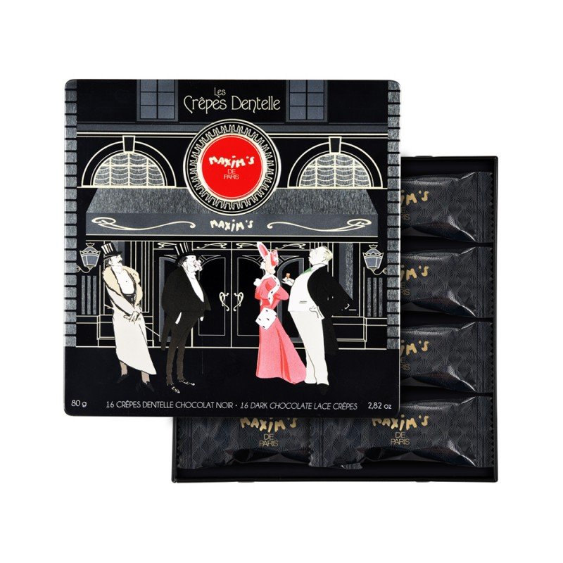 Tin of 16 lace crepes | Dark chocolate 80 g Maxim’s